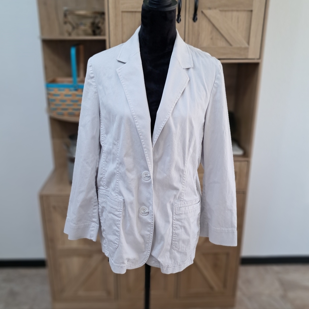 J.Jill Poplin Blazer Jacket Light Gray Button Single Breasted Long Sleeve Career